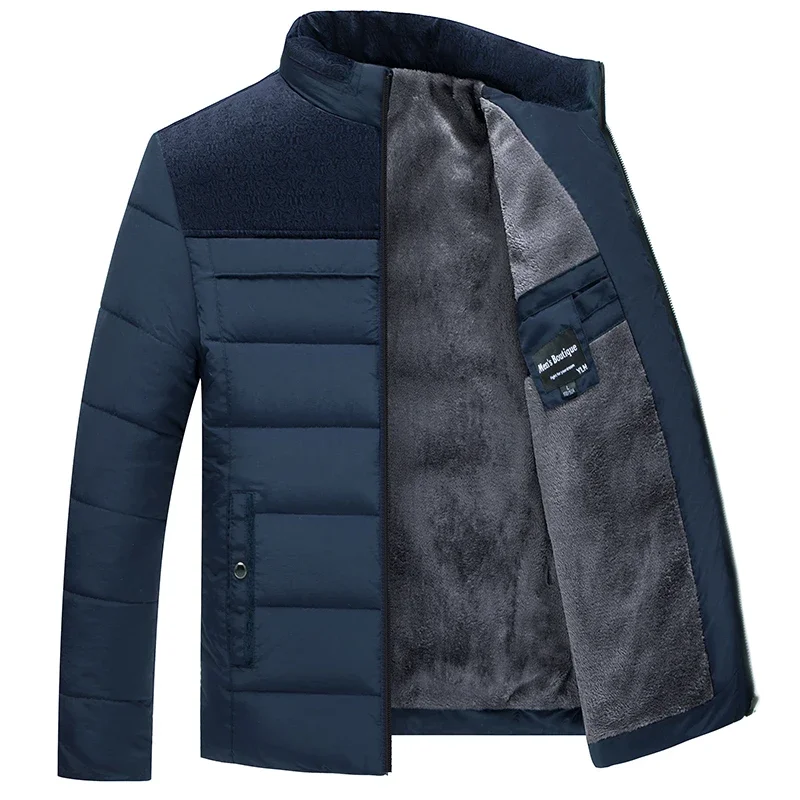 남성용 플러시 파카 스탠드 칼라 디자인, 패딩 오버코트, 따뜻한 파카, 두꺼운 지퍼 코트, 패션, 겨울