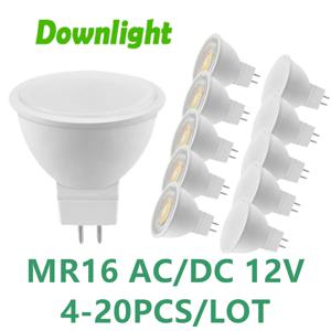 가정용 LED 스포트라이트 전구, GU5.3 AC DC 12V, MR16 저압, 3W 5W 6W 7W 조명, 120 도 38 도, 주방 학습, 4-20 개