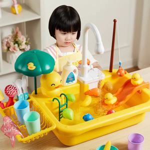 어린이용 주방 싱크 전기 식기 세척기 장난감, 흐르는 물 장난감, 음식 낚시 장난감, 역할 놀이, 여아용 선물