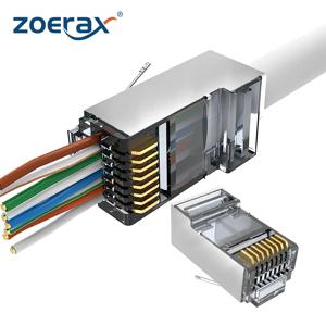 ZoeRax RJ45 Cat5e Cat6 커넥터-패스 스루 커넥터, 30μ 금도금 3 프롱 8P8C 모듈러 플러그-1.1mm, 50PCs