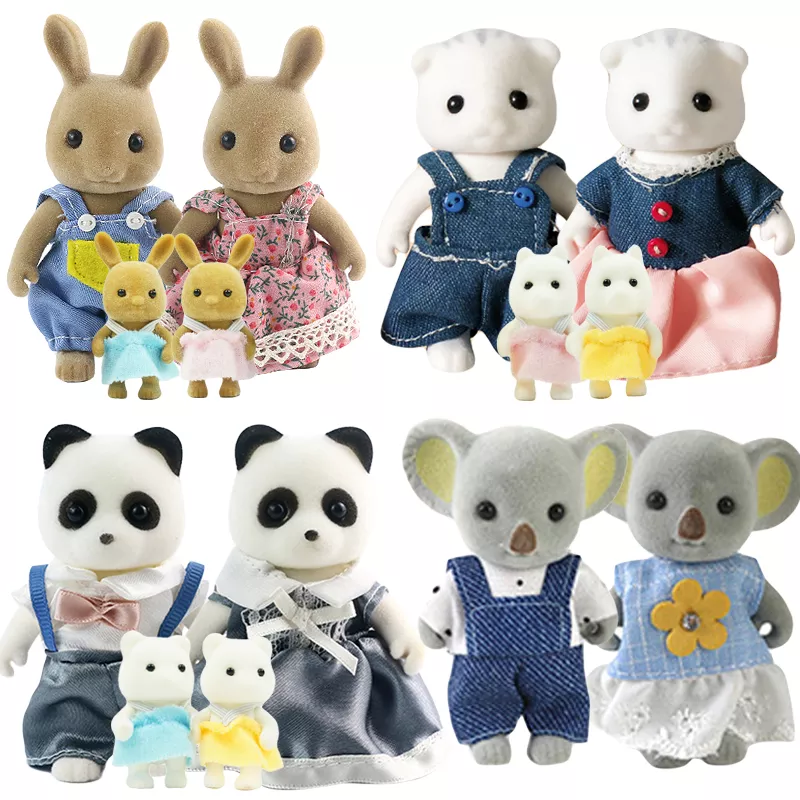 1:12 숲 동물 가족 미니 토끼 곰 팬더 인형 소녀 놀이 집 인형 세트, 숲 가족 빌라 가구 세트 장난감