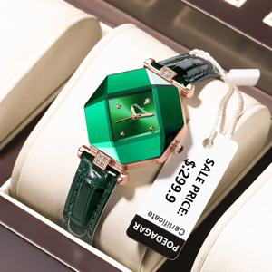 POEDAGAR-고품질 럭셔리 여성용 시계, 다이아몬드 쿼츠, 방수, 숙녀용 녹색 가죽 시계, 패션, 절묘한 드롭쉬핑