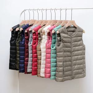 여성용 초경량 얇은 포장 다운 민소매 재킷, O-넥 캐주얼 다운 조끼 코트, 플러스 사이즈 5XL 6XL, 가을 겨울