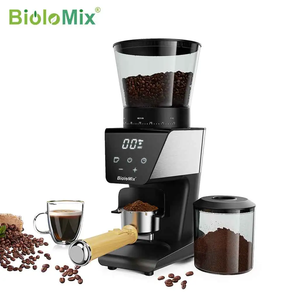 BioloMix 자동 버 밀 전기 커피 그라인더, 30 기어, 에스프레소 아메리칸 커피 붓기, 비주얼 원두 보관용