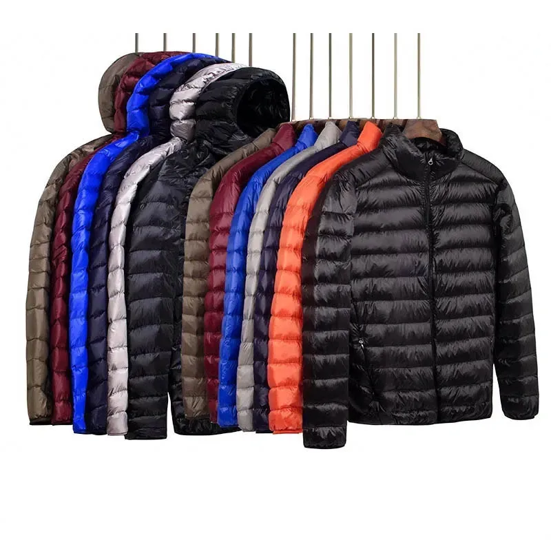 남성용 경량 다운 재킷, 짧은 후드, 초박형 경량, 청소년 슬림 코트, 다운 재킷, 패션, 가을, 겨울, 신상 브랜드, 2022