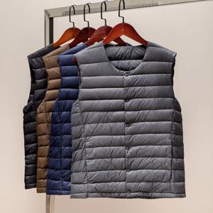 남성용 오리 다운 재킷, 민소매 퍼퍼 깃털 코트, 휴대용 야외 여행 방풍 조끼, 2023 가을 겨울 신상