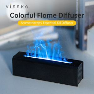 Vissko 물 부족 방지 가습기 LED 에센셜 오일 램프 디퓨저, 7 색 RGB 불꽃 아로마 디퓨저, 150ml