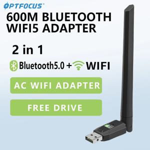 OPTFOCUS USB 블루투스 5.0 AC 와이파이 어댑터, PC BT 와이파이 5 2.4G 5G 5dbi 동글, USB 무선 와이파이 리시버, 600mbps, 2 in 1