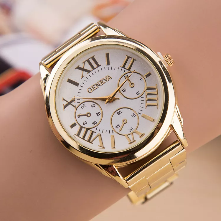여성용 스테인레스 스틸 원피스 시계, 3 아이즈 골드 제네바 캐주얼 쿼츠 시계, Relogio Feminino 숙녀 시계, 인기 판매, 2024 신상 브랜드