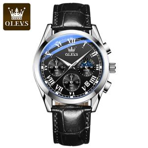OLEVS-남성용 쿼츠 시계, 인기 브랜드 럭셔리 시계, 문페이즈 방수 남성 시계, 남성용 패션 크로노 그래프 손목 시계