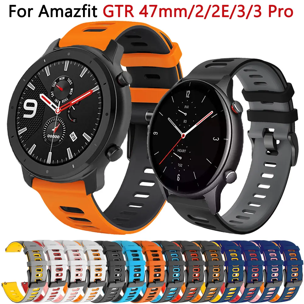 샤오미 Huami Amazfit GTR 실리콘 시계 밴드, Amazfit GTR 4 3pro 용 팔찌, Correa 47mm, 2, 2e, Stratos 3 스트랩, 22mm