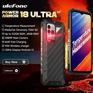 Ulefone Power Armor 18 Ultra 5G 견고한 휴대폰 512GB ROM +24GB RAM Android 13 6.58인치 120Hz 스마트폰 108MP 카메라,9600mAh 66W NFC
