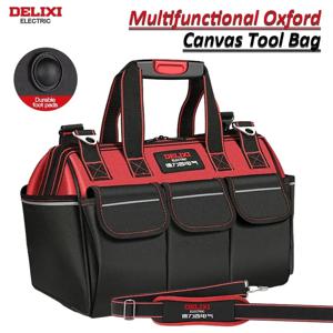 DELIXI 전기 옥스포드 캔버스 도구 가방, 멀티 포켓 보관, 가정용 다기능 전기 기사 특수 내마모성 작업함