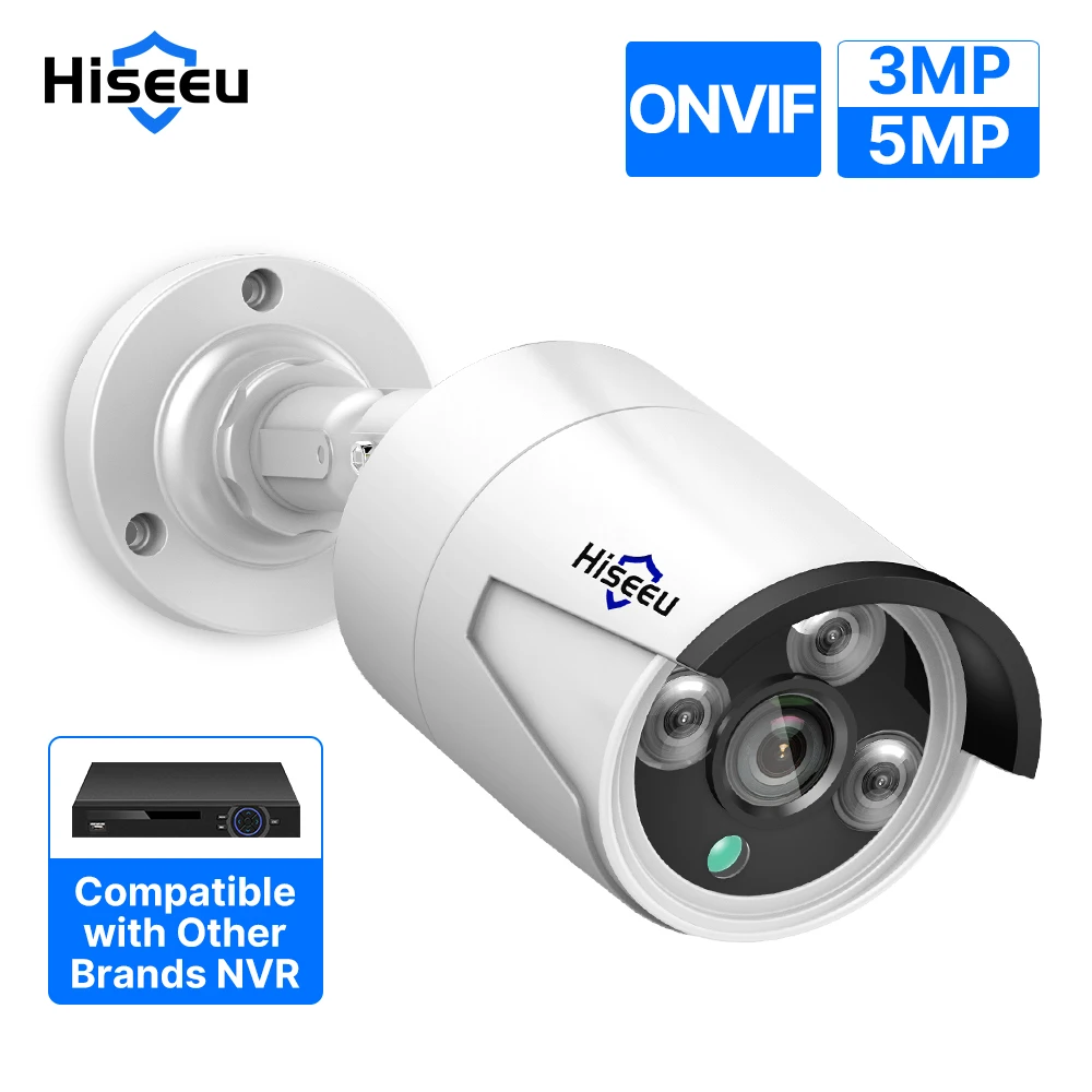 Hiseeu-5MP 4MP 오디오 IP 보안 감시 카메라 POE H.265, 야외 방수 IP66 CCTV 카메라 P2P 비디오 홈 POE NVR