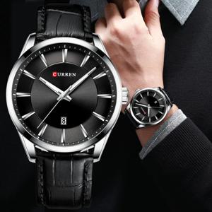 CURREN 남성용 가죽 스트랩 쿼츠 시계, 남성용 손목시계, 최고 럭셔리 브랜드 비즈니스 남성 시계, Reloj Hombres