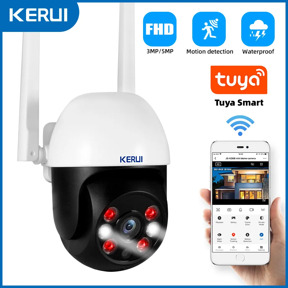 KERUI 3MP 5MP PTZ WiFi IP 무선 카메라 Tuya 스마트 야외 가정 보안 4X 디지털 확대 돔형 카메라 CCTV 영상 감시