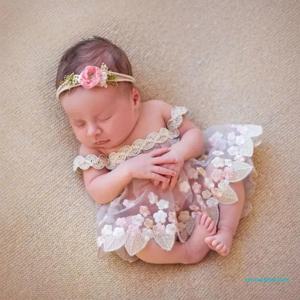 신생아 사진 소품 의류, 아기 레이스 자수 원근 치마 드레스, 유아 사진 촬영 의류 의상