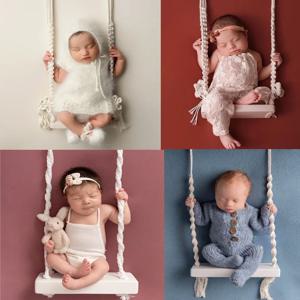 아기 스윙 신생아 사진 소품 나무 의자, 아기 포즈 보조 가구, 유아 사진 촬영 액세서리
