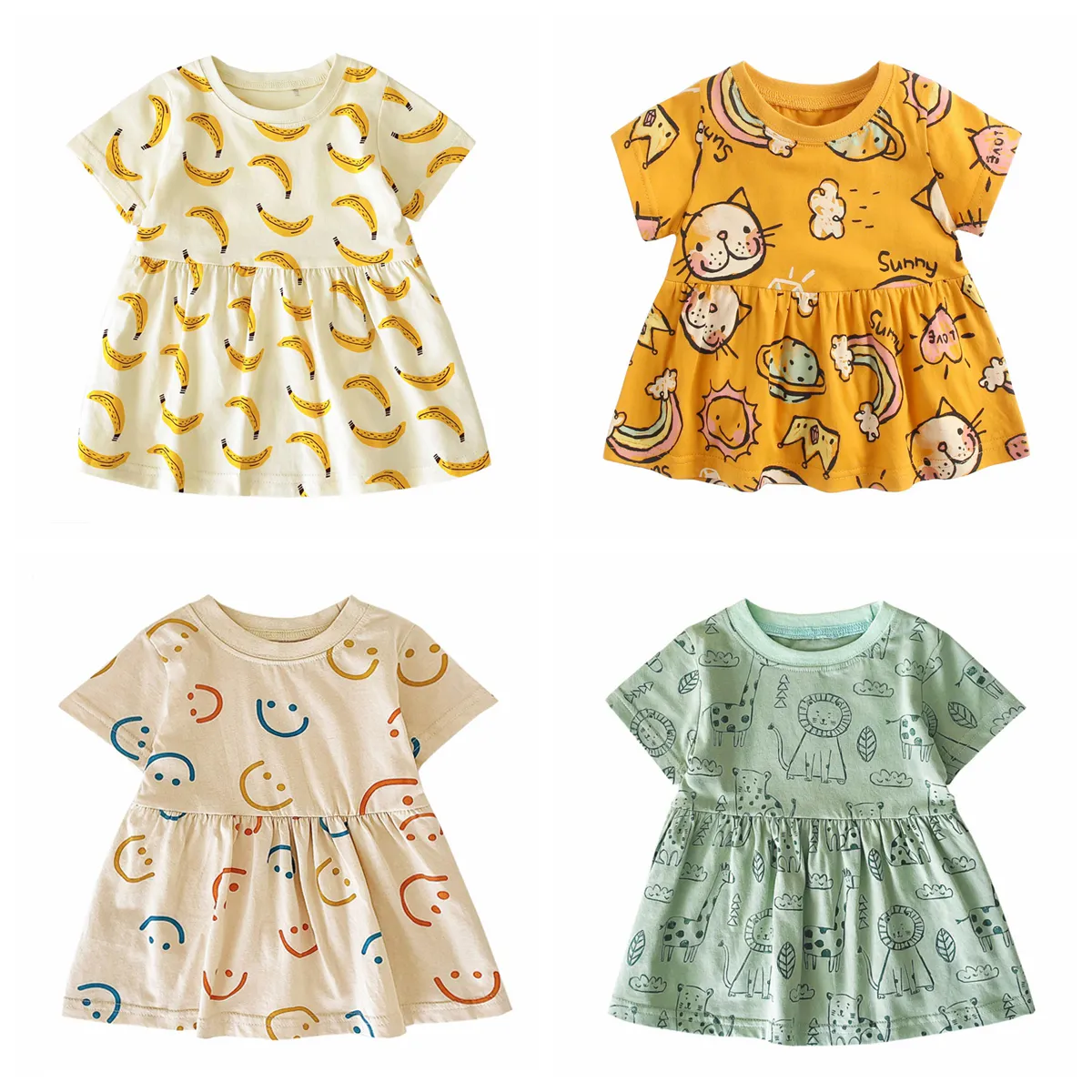Sanlutoz-짧은 소매 여름 아기 드레스, 귀여운 패턴 캐주얼 키즈 여자 의류 드레스 코튼