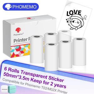 Phomemo-T02 M02X 미니 휴대용 감열식 프린터용 감열지 스티커 6 롤, DIY 라벨 스티커