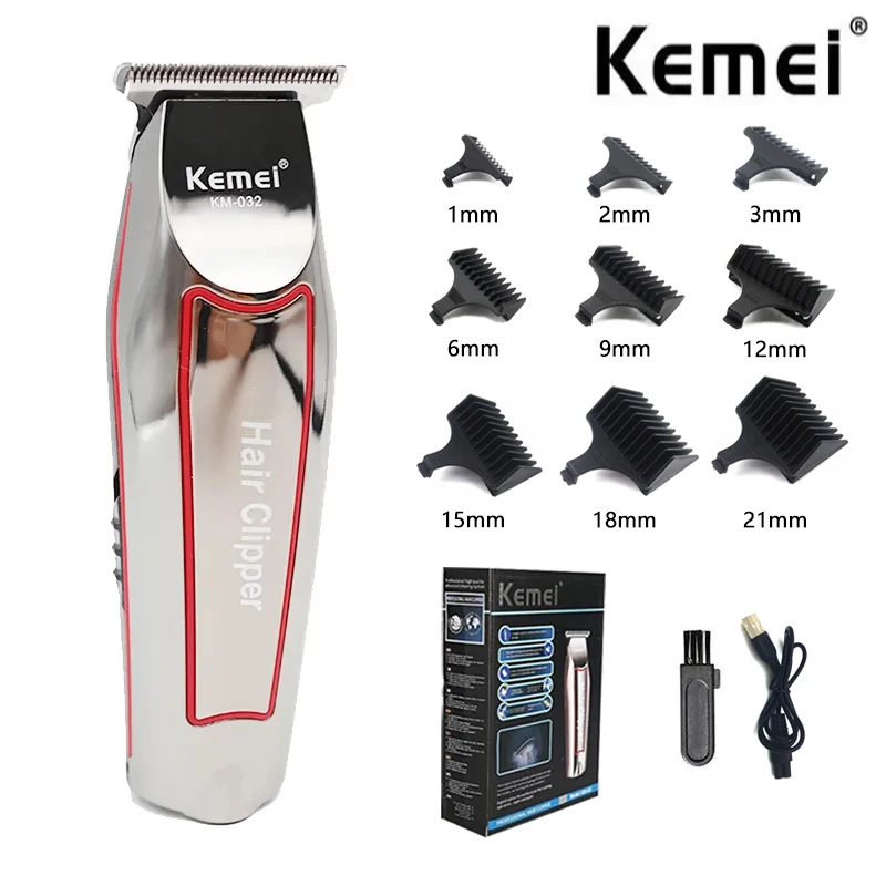 Kemei KM-032 남성용 전문 헤어 커팅 머신, 그루밍 트리머, 무선 클리퍼, 전기 면도기 수염 마무리