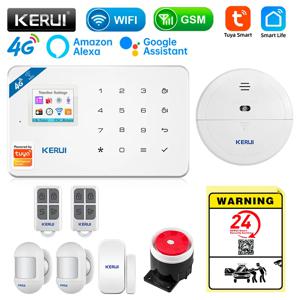 KERUI W184 투야 보안 보호 스마트 홈 GSM 4G 와이파이 경보, 도난 방지 보안 경보 시스템 키트, 센서 6 개 언어 차고