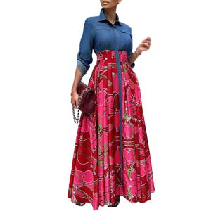 여성용 아프리카 드레스, 아프리카 긴팔 인쇄 폴리에스터, 레드, 블루, 맥시 드레스, 아프리카 의류, 가을, 겨울
