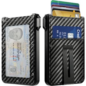 남성용 알루미늄 슬림 탄소 섬유 가죽 지갑, 명확한 ID 카드홀더, 현금 클립이 있는 카드 카드홀더 10 장 수납
