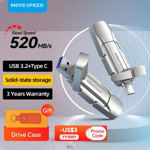 MOVESPEED USB 3.2 솔리드 스테이트 펜 드라이브, 520 MB/s 고속 USB C 타입 플래시 드라이브, 1TB 512GB 256GB 128GB USB 2 세대 펜드라이브 플래시