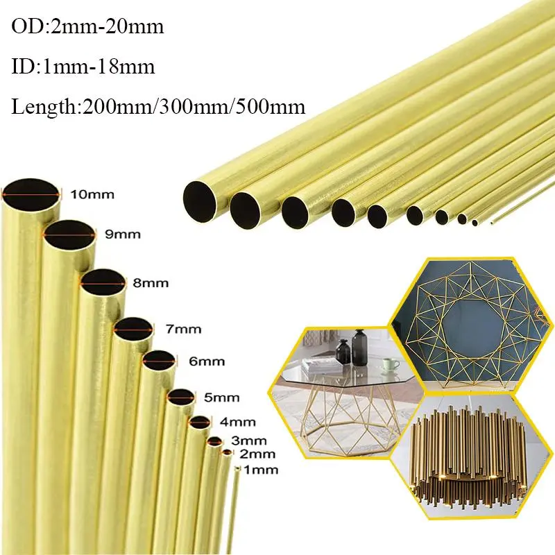 황동 튜브 직경 2, 3, 4, 5, 6, 7, 8, 9, 10, 12, 14, 16, 18, 20, 23, 25mm 길이 200mm, 1 개 심리스 원형 파이프 튜브, 300mm, 500mm