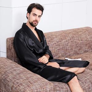 대형 남성 가운 기모노 목욕 가운 가운 포켓 블랙 실크 새틴 잠옷 잠옷, 봄 여름 홈웨어 5XL 6XL 7XL