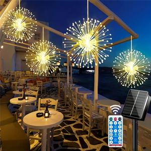 야외 방수 태양열 불꽃 놀이 조명, 360/480 LED 스타 버스트 라이트, 8 가지 모드, 이브 정원 트리, 크리스마스 장식 조명