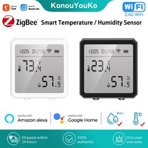 Tuya Zigbee3.0 스마트 온도 및 습도 센서, LCD 스크린, 무선 온도계, 디지털 디스플레이, Alexa Google 호환