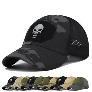 전술 군사 야구 모자, 멀티 컬러 위장 통기성 선 바이저 메쉬, 야외 사냥 하이킹 스켈레톤 스냅백 모자