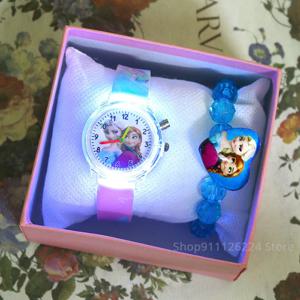 디즈니 플래시 라이트 소녀 엘사 시계, 팔찌 실리콘 스트랩, 어린이 공주 시계, 학생 시계