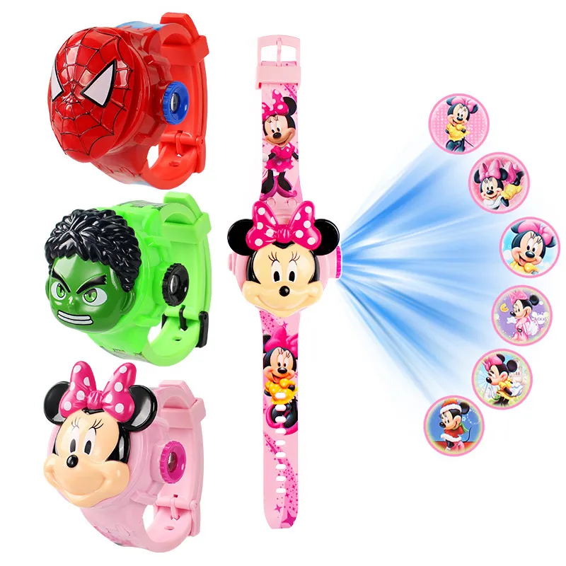 디즈니 미키 어린이 시계 소녀 3D 프로젝션 냉동 엘사 미니 디지털 어린이 시계 학교 선물