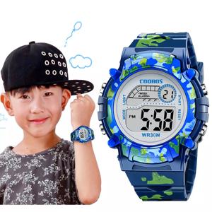 남색 위장 LED 다채로운 플래시 디지털 방수 알람 어린이 시계, 소년 소녀 날짜 주간 크리에이티브 어린이 시계