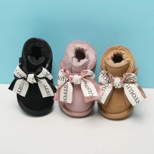 Claladoudou 브랜드 스웨이드 겨울 신발, 아기 블랙 레드 공주 귀여운 나비 프릴 유아 프린지 부츠, 유아 겨울 플랫, 12-18cm
