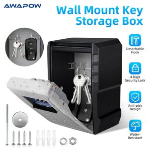 Awapow 벽걸이 금속 암호 키 박스, 4 자리 암호 보관 상자, 방수 도난 방지 안전 잠금 장치, 대용량 키 박스