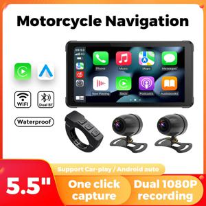 휴대용 오토바이 LCD 디스플레이 내비게이션, IPX7 방수 무선 애플 카플레이, 안드로이드 자동차 대시 캠 모니터, BT GPS, 5.5 인치