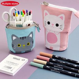 귀여운 고양이 연필 상자, 학교 용품, 문구류 선물, 팝업 파우치, 트라우스 스콜라, 여아 및 남아용 지퍼