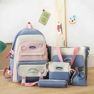 여성용 배낭 학교 가방, 10 대 소녀 책가방, 귀여운 배낭, 5 개/세트, 신제품