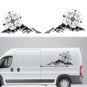 자동차 스티커 산악 모험가 나침반 그래픽 장식, Rv 캠핑 트럭, 트럭 도어 허리 라인 후드 비닐 데칼, 56*30cm, 2 개
