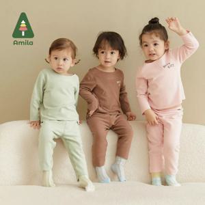 Amila-아기 속옷 세트, 새로운 퓨어 컬러, 남아/여아 코튼, 편안하고 부드러운 아동복, 홈웨어 패션, 아동복, 2023 봄
