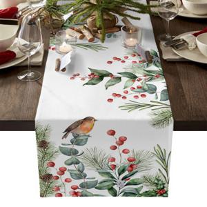 현대 우아한 테이블 러너 유칼립투스 베리 로빈 테이블 러너 크리스마스 웨딩 장식 식탁보, 홈 파티 장식