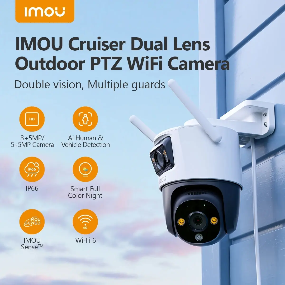 IMOU 크루저 듀얼 렌즈 야외 PT 카메라, 홈 보안 IP 카메라, AI 인간 및 차량 감지 감시 카메라, 듀얼 8MP, 10MP