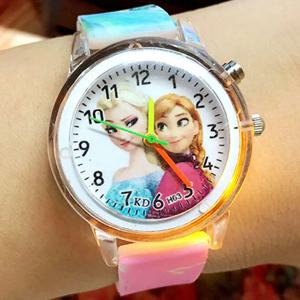 겨울왕국 공주 엘사 어린이 만화 시계, 스파이더맨 다채로운 광원 소년 시계, 여아 어린이 파티 선물 시계 손목시계