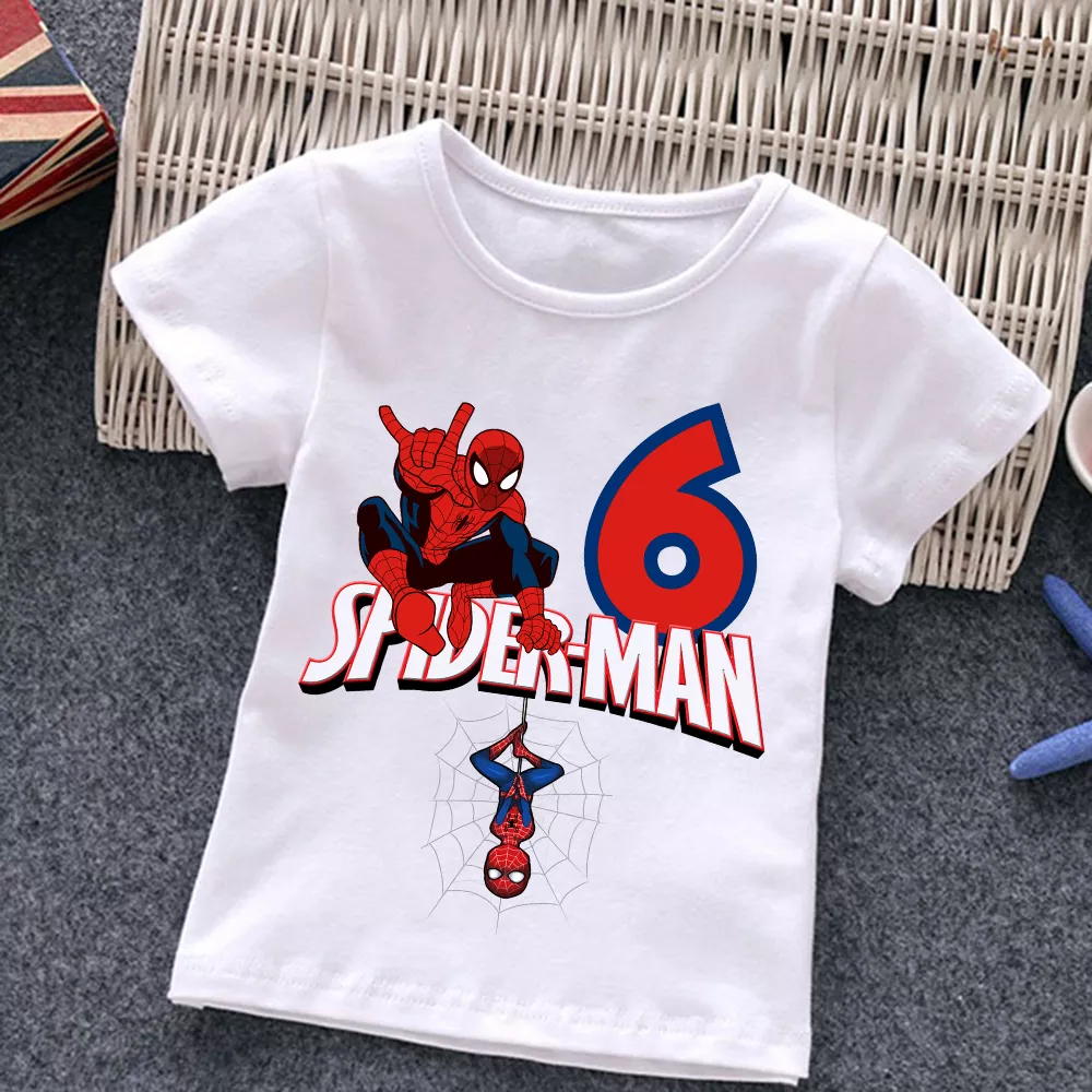 스파이더맨 키즈 티셔츠, 생일 번호 1-10 마블 티셔츠, 어린이 만화 카와이 캐주얼 의류, 슈퍼 히어로 소년 소녀 티셔츠