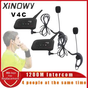 XiNOWy V4C 심판 헤드셋, 블루투스 인터콤, 전이중 1200M 축구 귀고리 이어폰, BT 인터폰, FM 라디오 포함