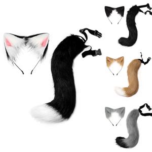 여우 고양이 귀 머리띠, 솜털 동물 귀 머리띠, 귀머리 후프 꼬리 세트, 할로윈 파티 코스프레 액세서리 원피스, 신제품